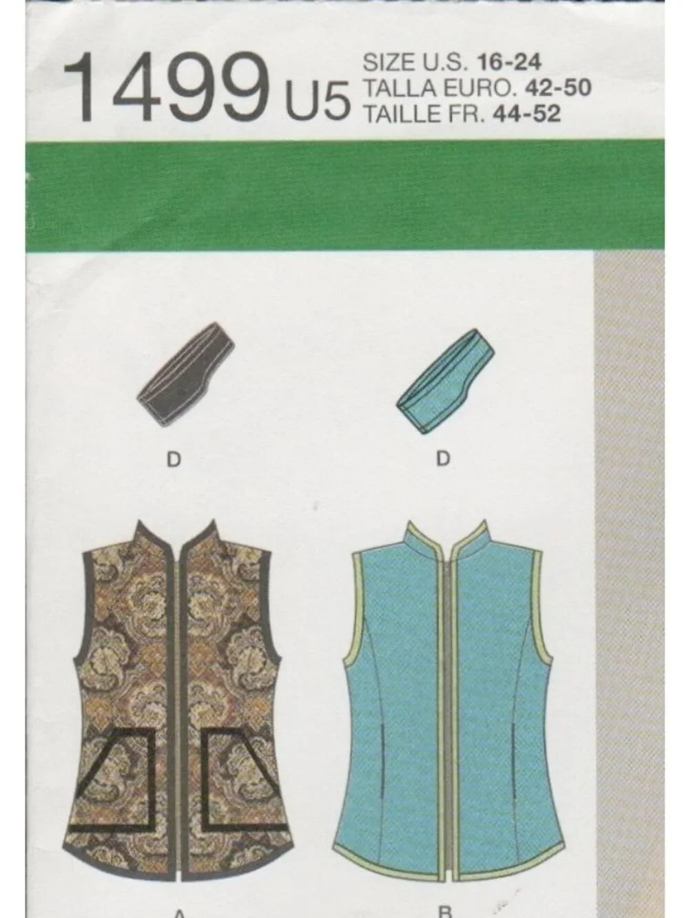 Simplicity 1499 Easy Fall Winter Vest Outerwear Pattern Size 16-24 Uncut